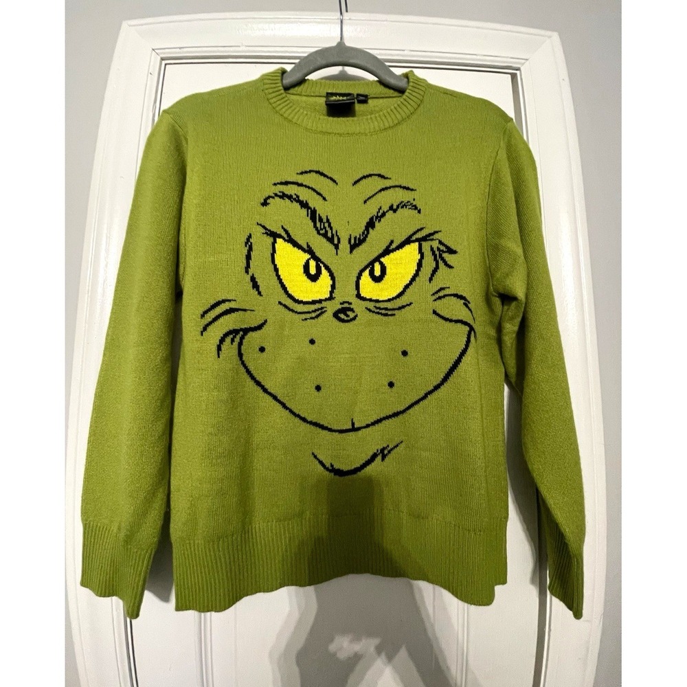 The Grinch Men's M Green Graphic Cotton Knit Logo Crewneck Sweater